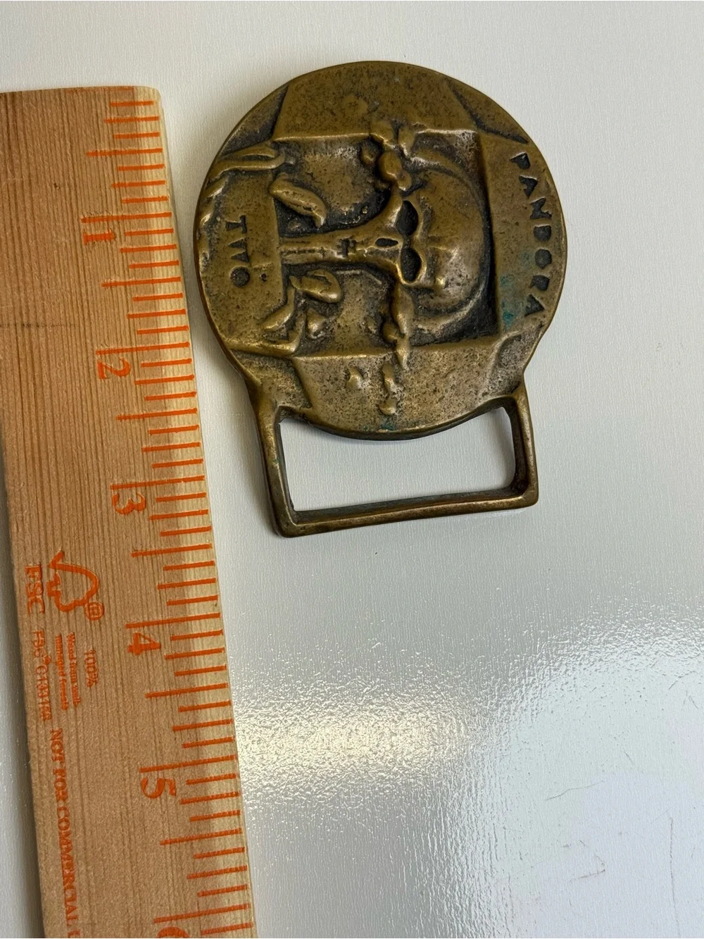 Pandora Two Brass Vintage Belt Buckle Skull Heavy Cast Rare Collectible Gold